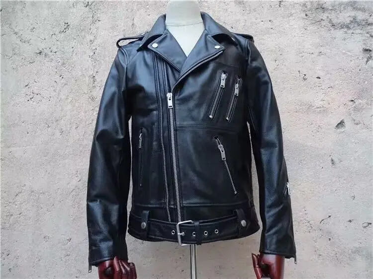 2023 new season men's fashion real genuine leather coat motor jackets natural cowhide turn-down collar black plus size xxxl 3xl