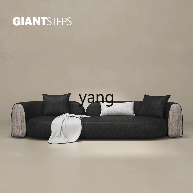 LMM leather sofa modern light luxury living room special-shaped straight row one-character villa sofa