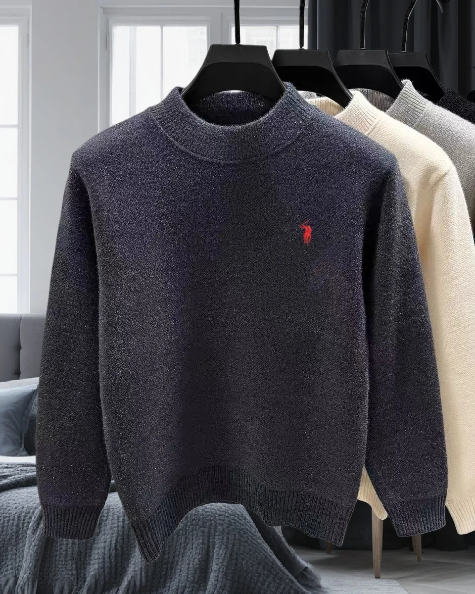 

Высококлассный брендовый бархатный мужской новый дизайнерский модный изысканный зимний толстый теплый вязаный свитер с круглым вырезом и вышивкой пони