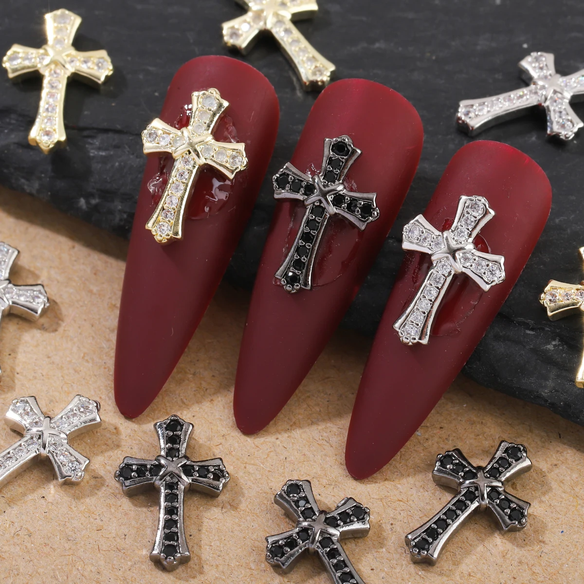 6szt punk wind dark retro krzyż wiertarka do paznokci trim y2k metalowy zestaw miedzi diament cyrkon krzyż rhinestone akcesoria do wierteł do paznokci