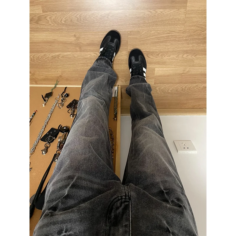 

Bla Waed Straight Leg Men's Jeans Thunder Pattern High Waist Long Pants American Vibe Slim Fit Denim Jeans Trendy Youthwear