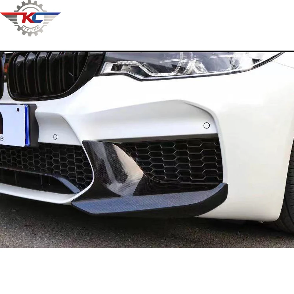 Front Bumper Canard Splitter For BMW F90 M5 2017-2020 Glossy Black Splitters Lip Guard Carbon Pattern