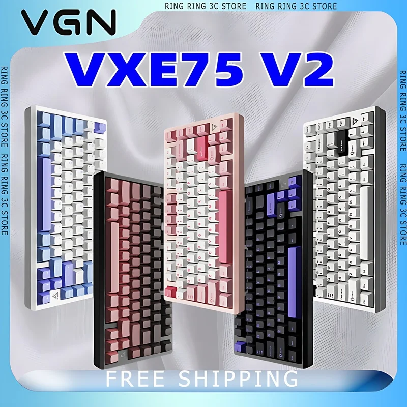 VGN VXE75 V2 Mechanical Keyboard 3mode CNC Aluminum Alloy Gasket Hot Swap Smart Speed X Low Delay Gaming Keyboards PC Accessory