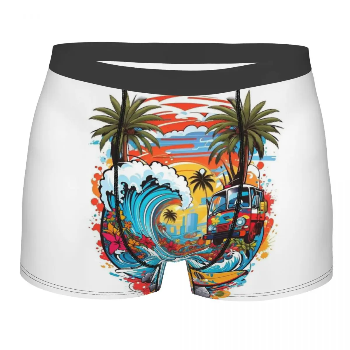 Retro Comics Pattern With Palm Tree Hand Roller Men's Boxer Briefs, Highly Breathable Underpants,High Quality 3D Print Shorts