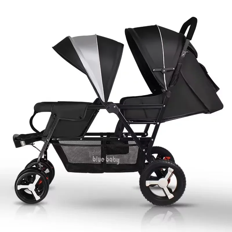 Twin Baby Stroller Lightweight Folding Cart High Landscape Suspension Baby Carriage adjustable Four Wheel Stroller