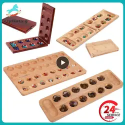 Mancala Board Game with Colorful Stones Pebbles Folding Wooden Board Chess Set R9JD