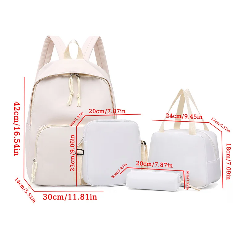 4 pcs Bag sets High Quality Nylon Women Backpack Solid Color Large Capacity Bookbag Women\'s Backpack For Commute School