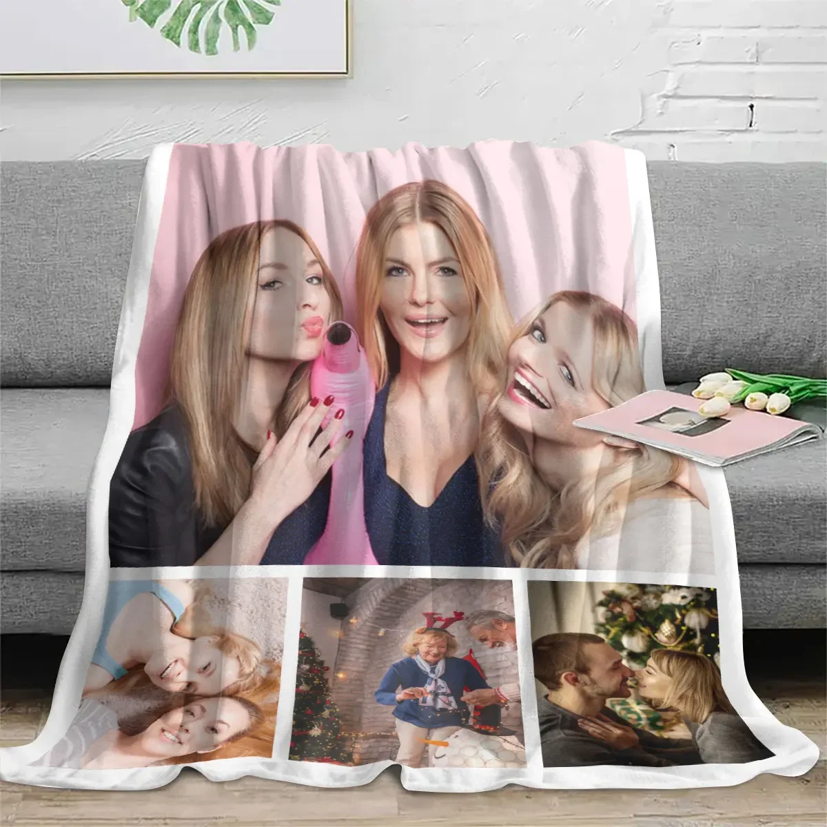 1Pc Customized Four-Grid Personalized Blanket to Witness Love and Gift to Your Loved One - High-Definition Photo Printed on Flan