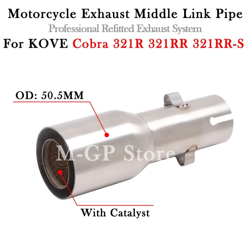 

Slip On Motorcycle Exhaust Modify 51MM Muffler Escape Moto Tube With Catalyst Middle Link Pipe For KOVE Cobra 321R 321RR 321RR-S