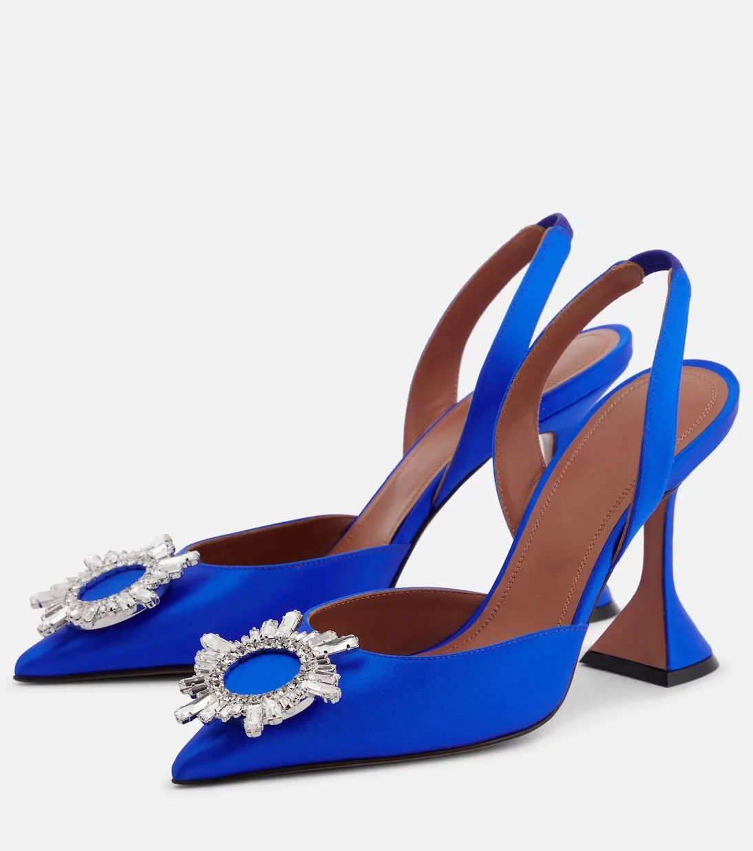 Women's Begum Satin Slingback Pumps Crystal Sun-shaped Embellishment Blue Wedding Party Style