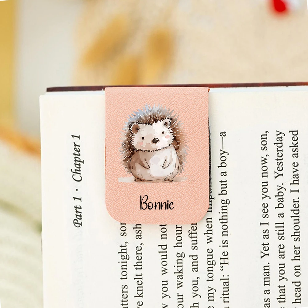 1PC Creative Little hedgehog Customized Name Print Purple Magnetic Book Mark For School Supplies view 4