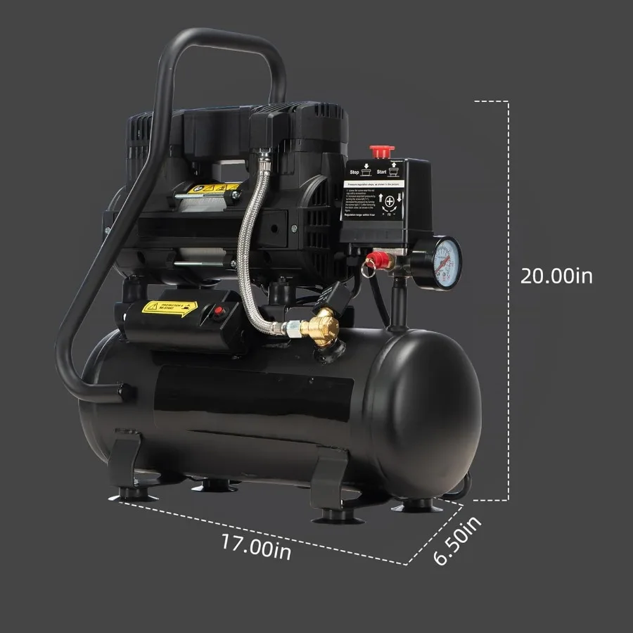 Air Compressor 2.0 Gallon 1.0 HP Oil Free Max 115 PSI 65dB Ultra Quiet Ideal for Auto Repair Tire Inflation Spray Painting and