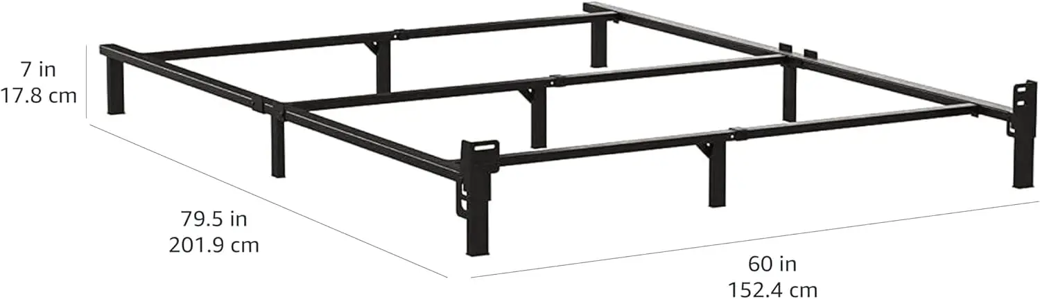Metal Bed Frame, 9-Leg Base for Box Spring and Mattress, Queen, Tool-Free Easy Assembly, 79.5" L x 59.5" W x 7" H, Black