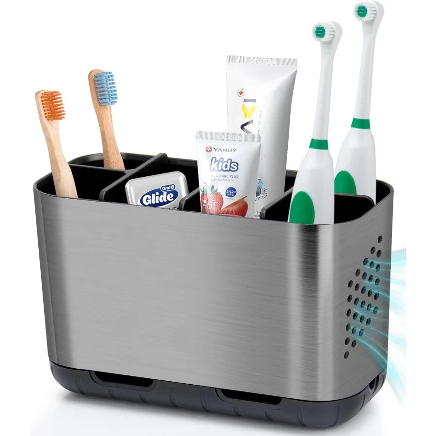 

Держатель для зубной щетки и зубной пасты из матового никеля с дренажем для туалетного столика в ванной комнате, большая сумка для хранения электрических