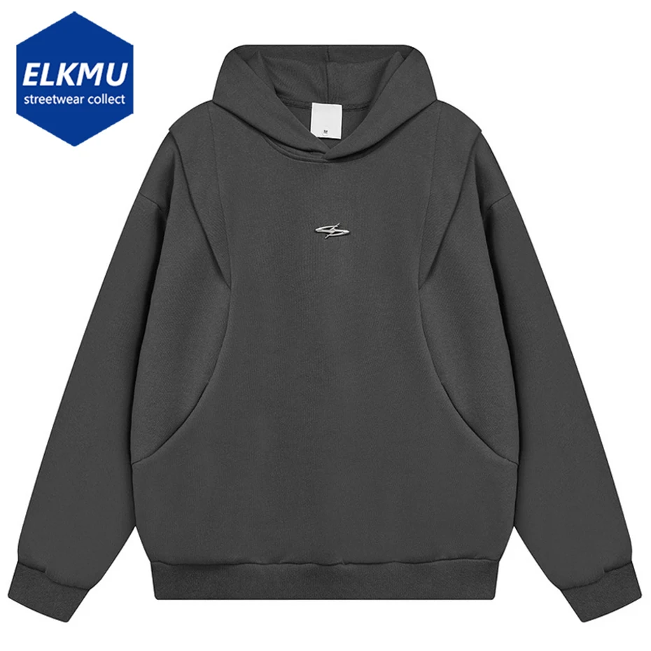 

Irregular Splicing Hoodies Oversized Harajuku Hip Hop Streetwear Pullover Hoodie Solid Loose Casual Sweatshirts Black Gray