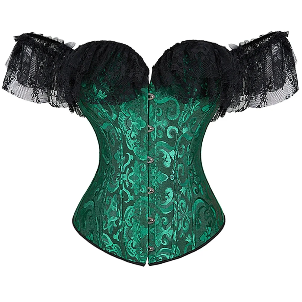 Gothic Women Corsets Bustiers Floral Lace Tops Sexy Lace Sleeves Corset Lingerie Burlesque Vintage Steampunk Bustier Costumes