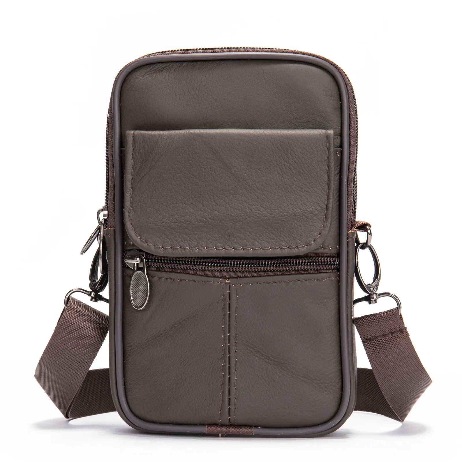 Bolso cruzado de cuero para hombre, bandolera pequeña de piel de vaca, vertical, informal, para teléfono móvil, cinturón