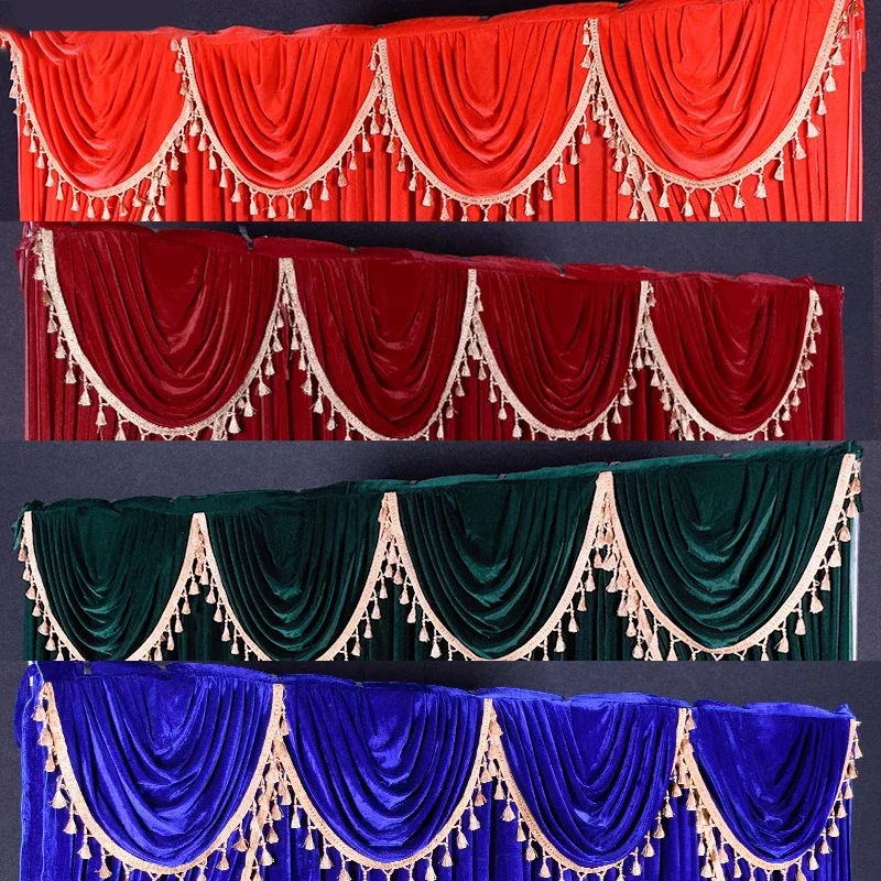 2 Meter Velvet Curtain Swag Tassel Table Cover Wedding Backdrop Table Skirts Stage Background Drapery Party Banquet Walls Decor