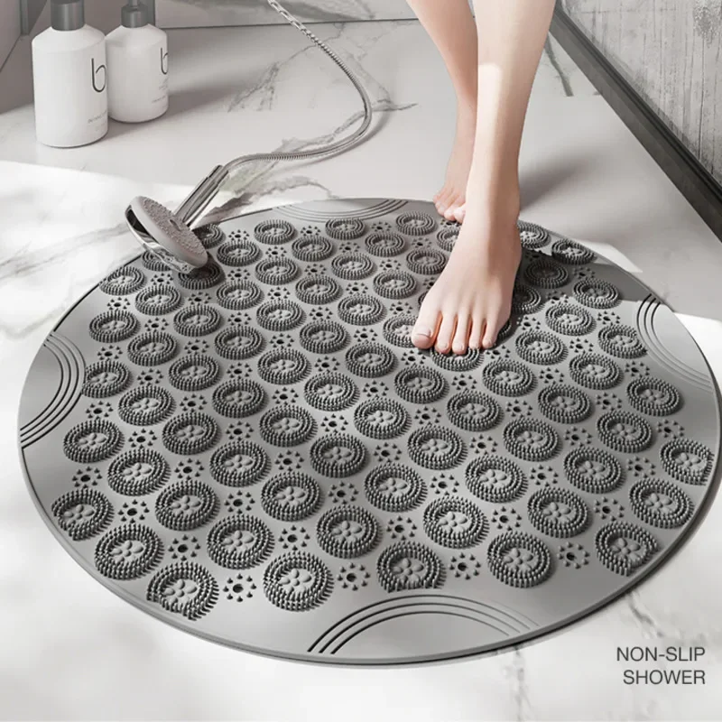 Round Non-Skid Bath Mat Massaging Pebble Surface Strong Suction Cups Eco-Friendly TPE Slip-Resistant Floor Covering