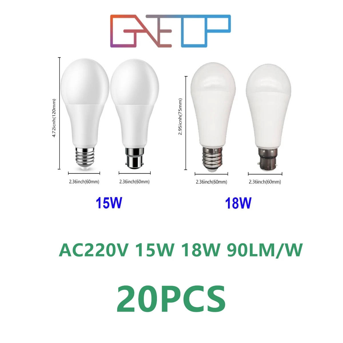 20pcs LED Bulb Lamps A60 E27 B22 AC220V-240V 15W 18W high Power 3000K/4000K/6000K Lampada Energy Saving Lamp