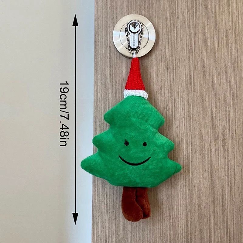 Cute Plush Smiling Christmas Tree Wearing Hat Doll Green Christmas Pine Tree Party Ornament Keychain Decoration Bag Pendant Gift