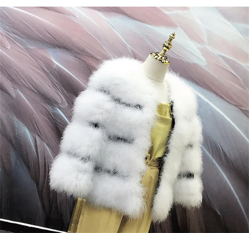 Real Ostrich Fur Feather Coat Short Jacket Furry Fluffy Party Long Sleeve Winter Women Coat Outerwear Plus Size Puffy Turkey Fur