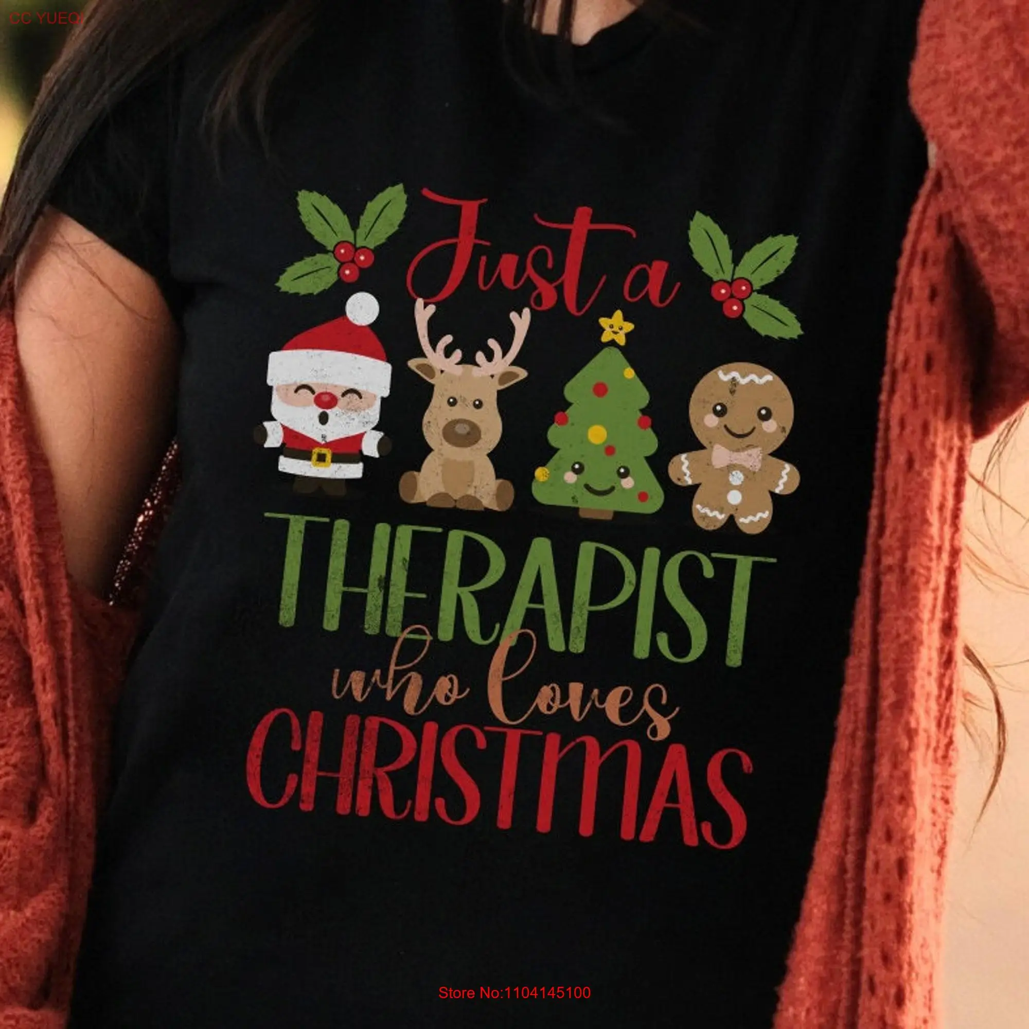 Christmas Therapist T Shirt Festive Holiday for Physical Mental Health Counselor COT CPT CBD Top long or short sleeves