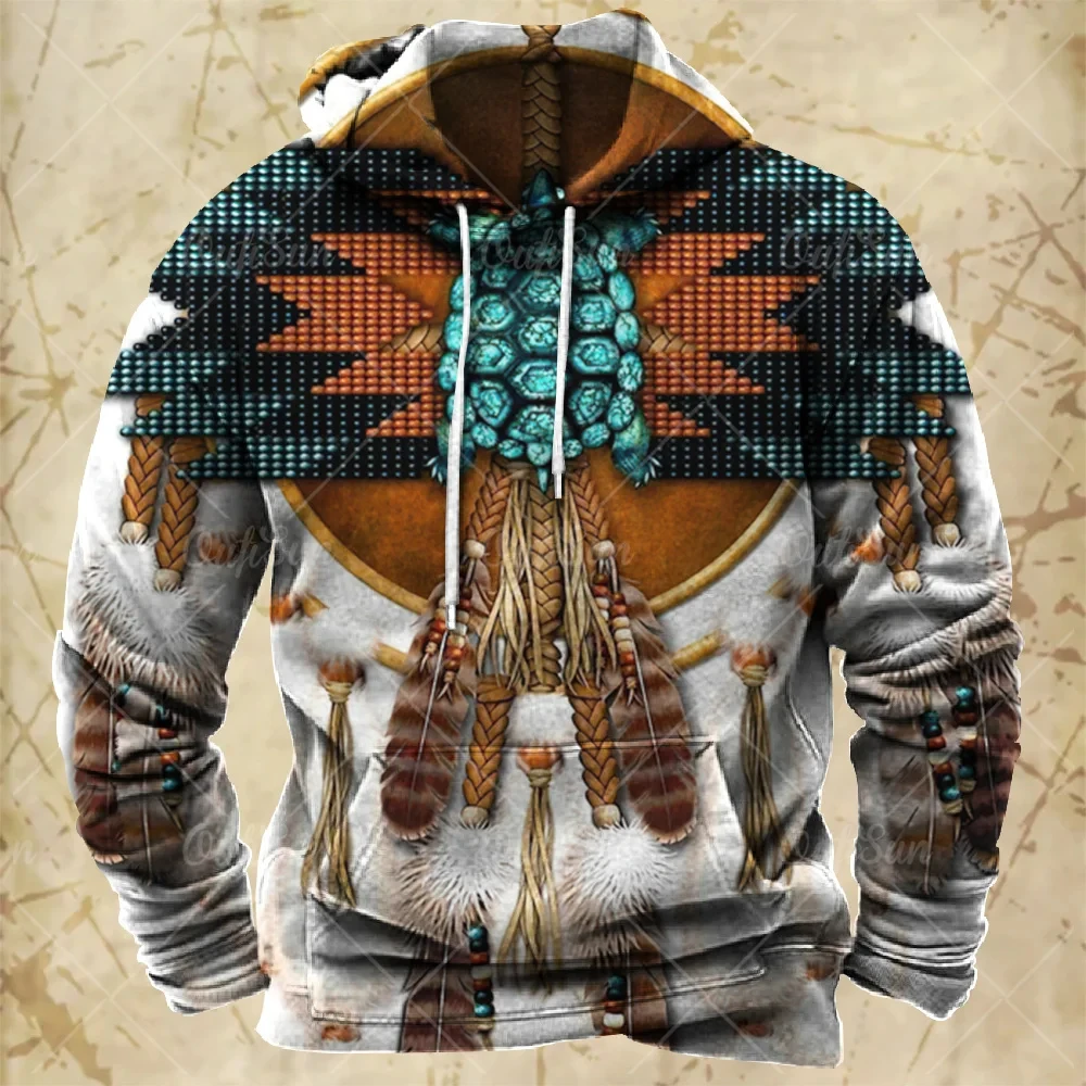 

Vintage Men's Hoodie Geometric Print Autumn Long Sleeve Oversized Sweatshirt Y2k Clothing Fashion Men's Hoodie Sweatshirt