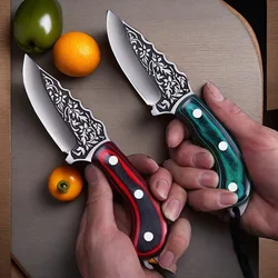 Professional stainless steel forged carved kitchen knife, barbecue cutting knife, fruit peeling steak knife colored wood handle