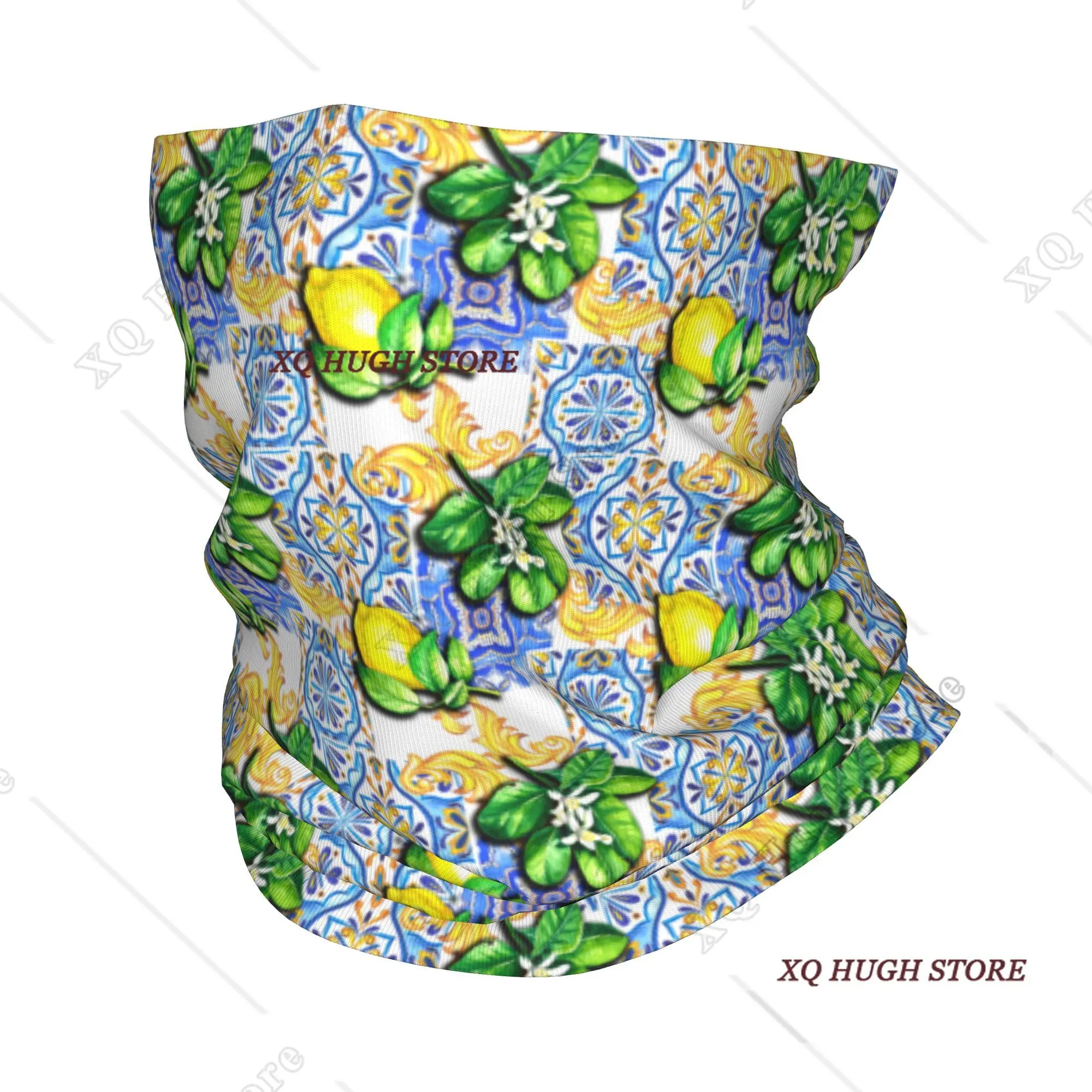 Mediterranean Tiles Summer Fruit Lemons Bandana Winter Neck Warmer Men Windproof Wrap Face Scarf for Hiking  Gaiter Headband