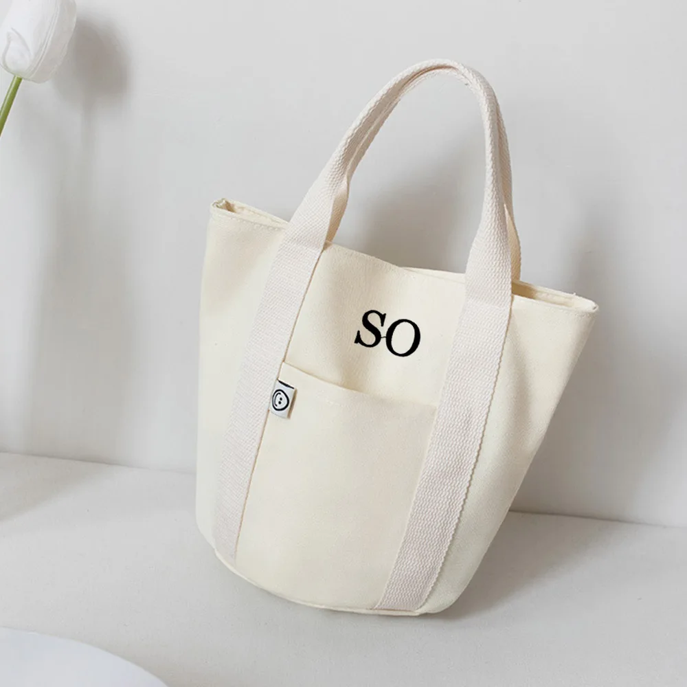 New Personalized Name Canvas Handbag Student Lunch Box Custom Embroidered Bento Bag Go To Work Carry Bag Bucket Small Cloth Bag