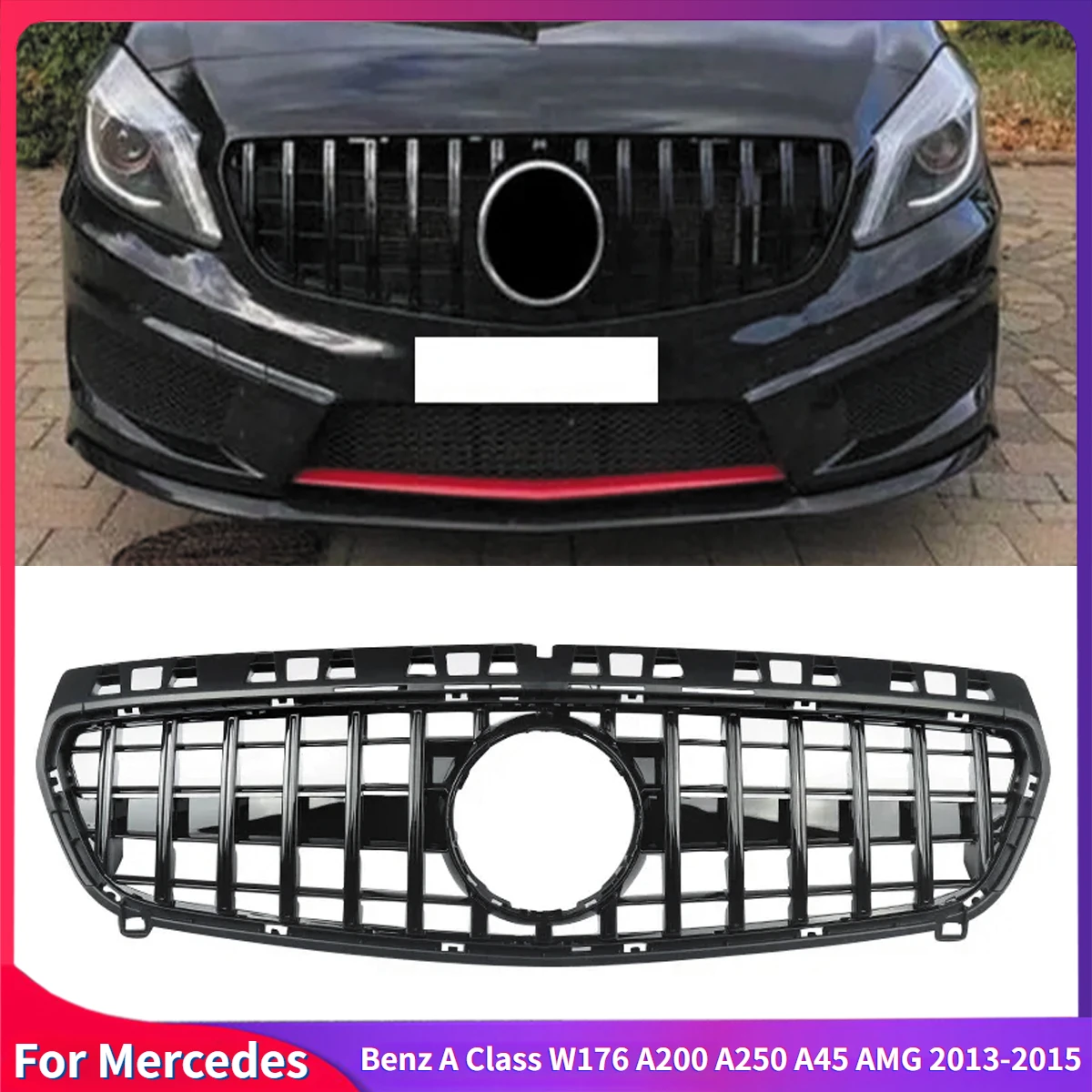 For Mercedes Benz A Class W176 A200 A250 A45 AMG 2013-2015  Front GTR Diamond Front Inlet Grille Bumper Grill  Body Kits Accesso