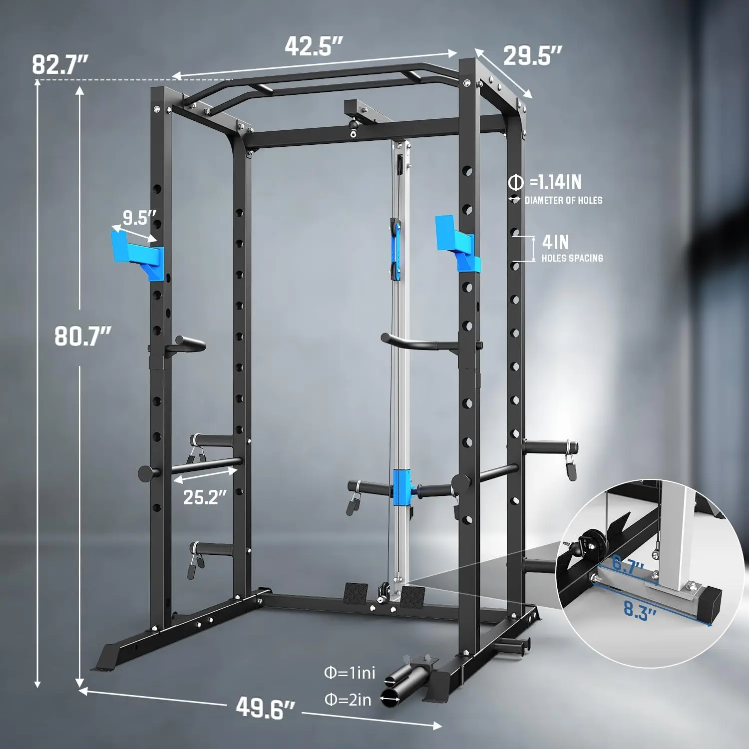Multi Functional Power Rack Cage J Hooks Dip Handles Landmine Attachment Home Gym
