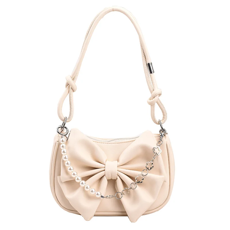 Summer Fashion Small Bag Women\'s Sweet Bowknot Pearl Chain Shoulder Bag 2023 Versatile Luxury Texture Underarm Bag For Shopping