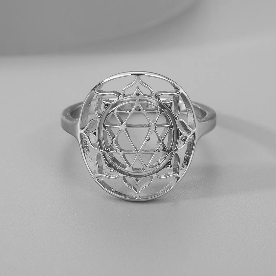 Sri Durga Yantra Ring Stainless Steel For Women Gold Plated Ring Female Bohemian Wedding Party Gifts Chain Jewelry