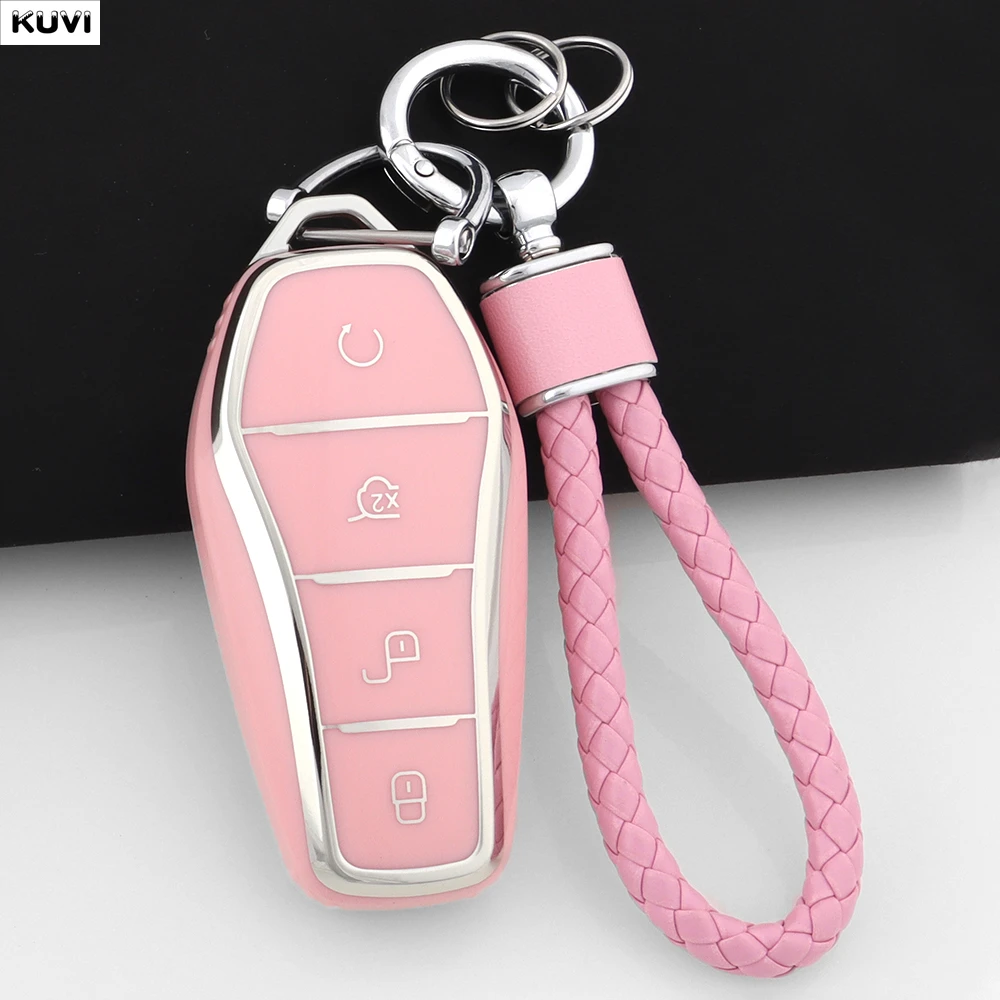For BYD Song Plus Atto 3 Han EV Tang DM Qin Seal Dolphin Fashion TPU Car Key Case Cover Protected Keychain Fob Accessories