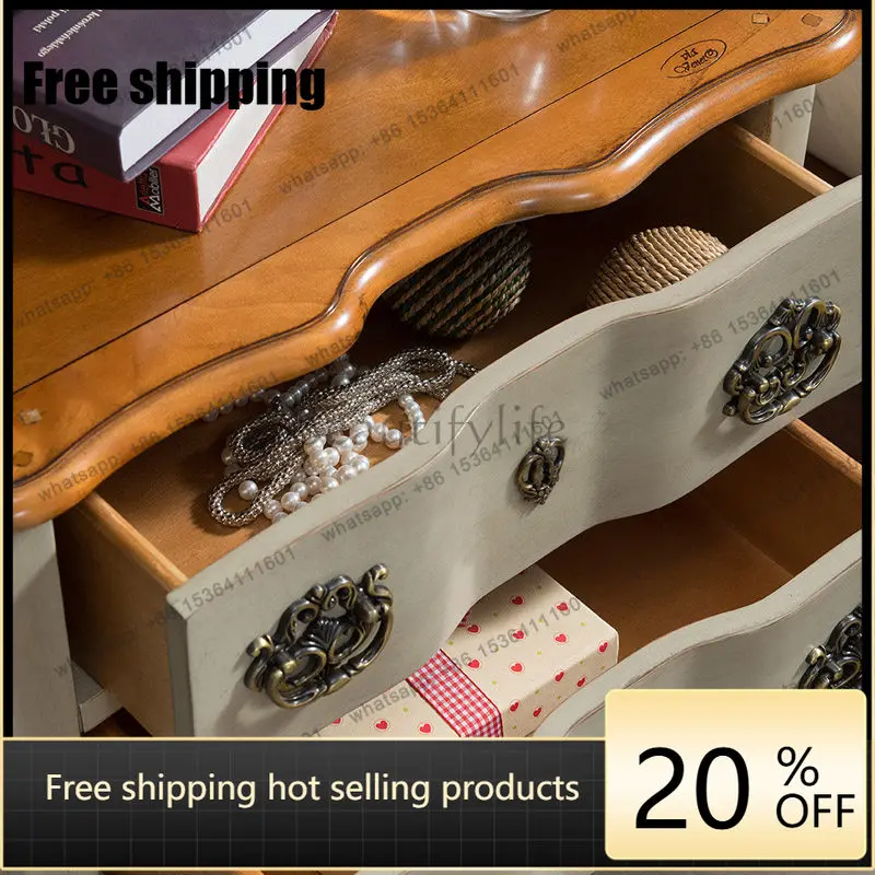 Factory Direct American solid wood bedside cabinet two pumps storage retro style bedroom storage cabinet