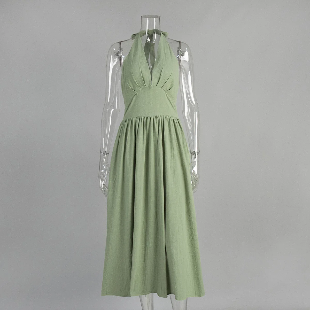 Sister Star Sommer Lässige Taille V-Ausschnitt Krawatte Lange Swing-Kleider Großhandel Bequeme einfarbige dünne Kleider mit hoher Taille