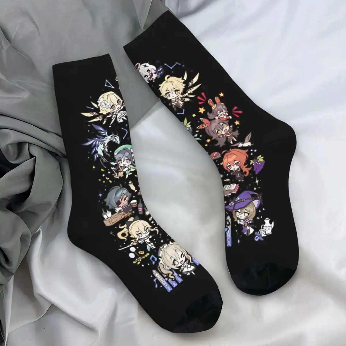 Genshin Impact Socks Chibi Characters Assemble Trendy Stockings Autumn Non Slip Couple Socks Quality Design Cycling Socks