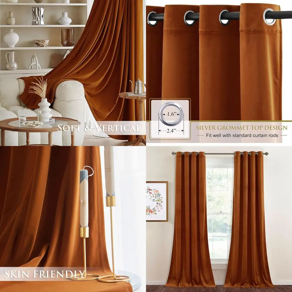 

Orange Velvet Insulated Curtains, 96 Length, Light Blocking, 2-Panel Set for Sliding Door, W52 x L96, Ideal for Living Room & Ho