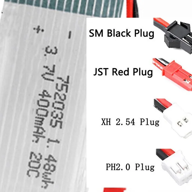 Rechargeable 3.7V 752035 20C 400Mah Li-Polymer Li Battery For X4/H107D X5SW Mirco Helicopter SYMA X5 HELICOPTER MODELS X5SC