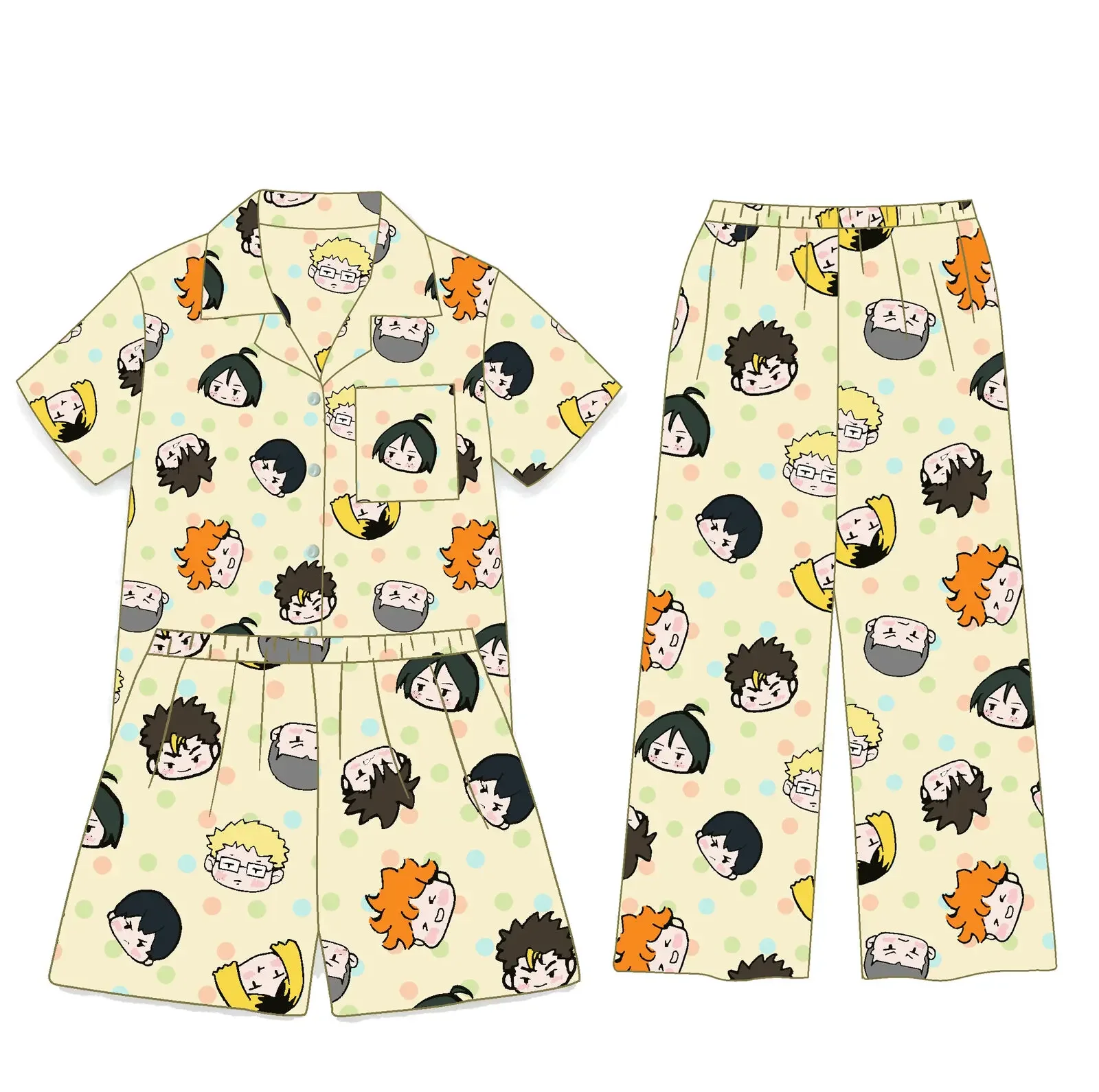 Haikyuu!! Anime Polyester Cotton Pajamas Nighty Nightgown Pajama Pants Nightclothes Shorts Cospaly Cartoon Gift Q Edition