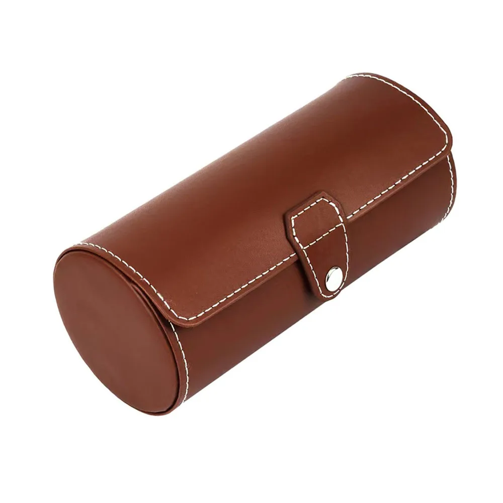 3 Slots Watch Roll Travel Case Chic Portable Vintage Leather Display Watch Storage Box with Slid in Out Watch Organizers