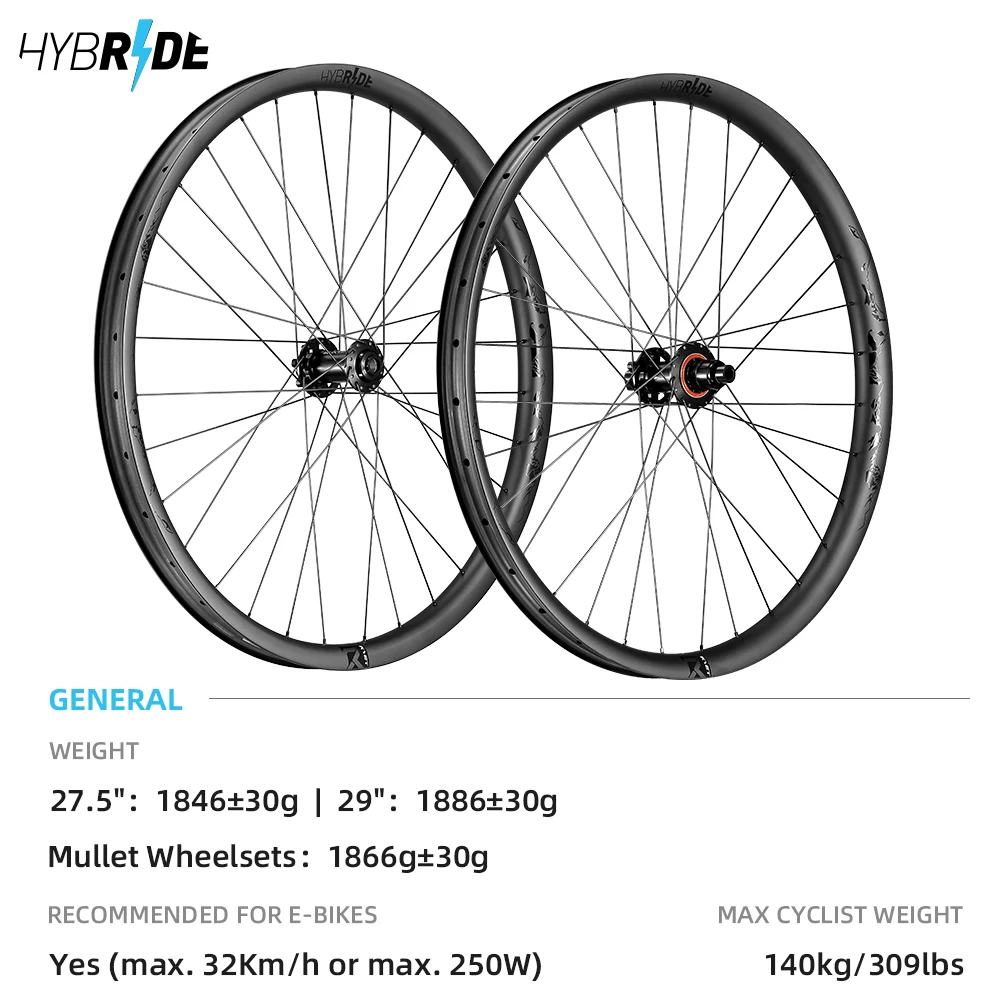 RYET Hybride 29 27.5 eMTB Boost Carbon Wheelsets Mullet e-Mountain Bike wheels 148mm 32H 39mm Ratchet E-bike Wheels Ebike parts