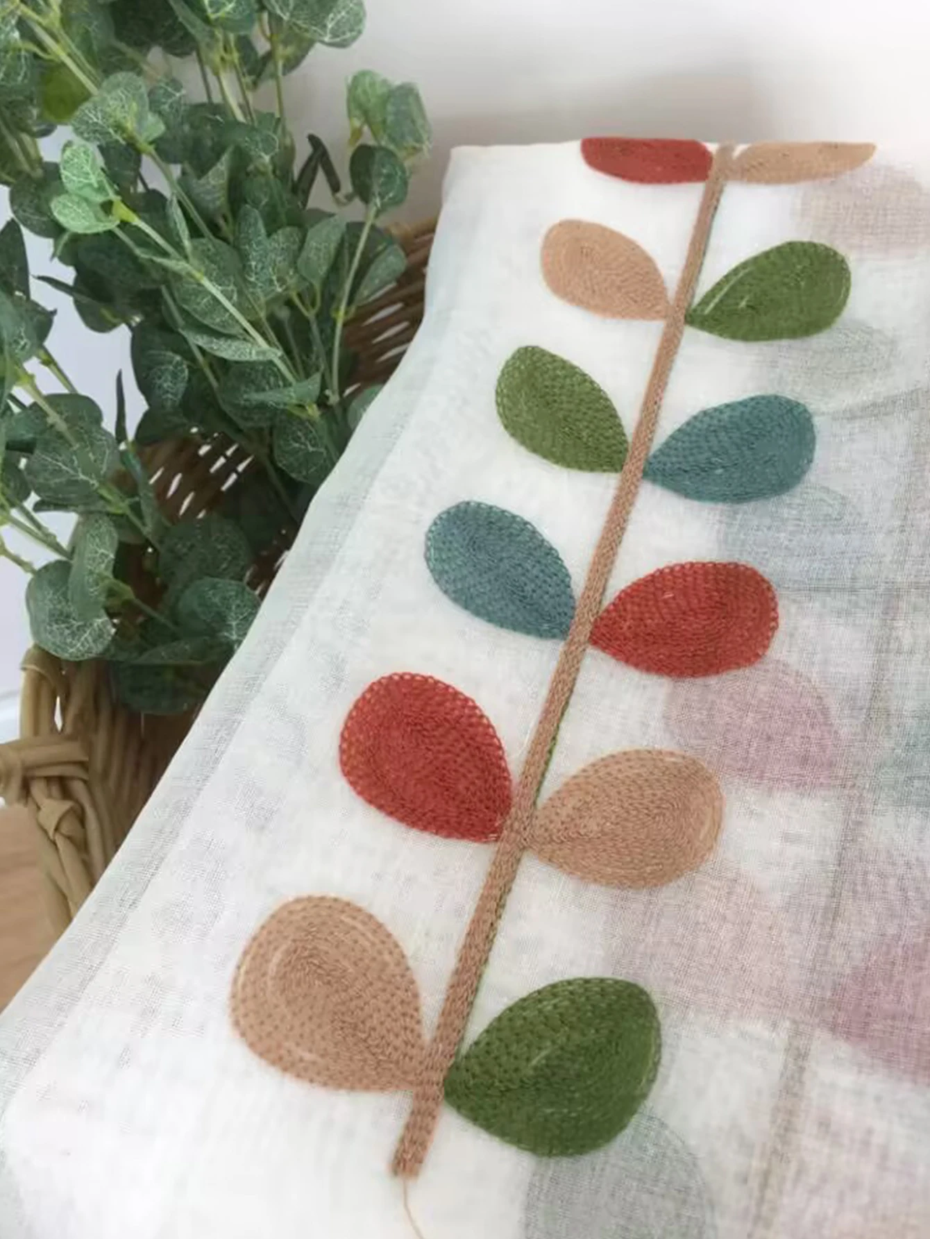 Four color branch Embroidered Semi Sheer Curtain Kitchen Tiers Half Window Sheer Curtains Rod Pocket Voile Drapes for Kitchen Ba