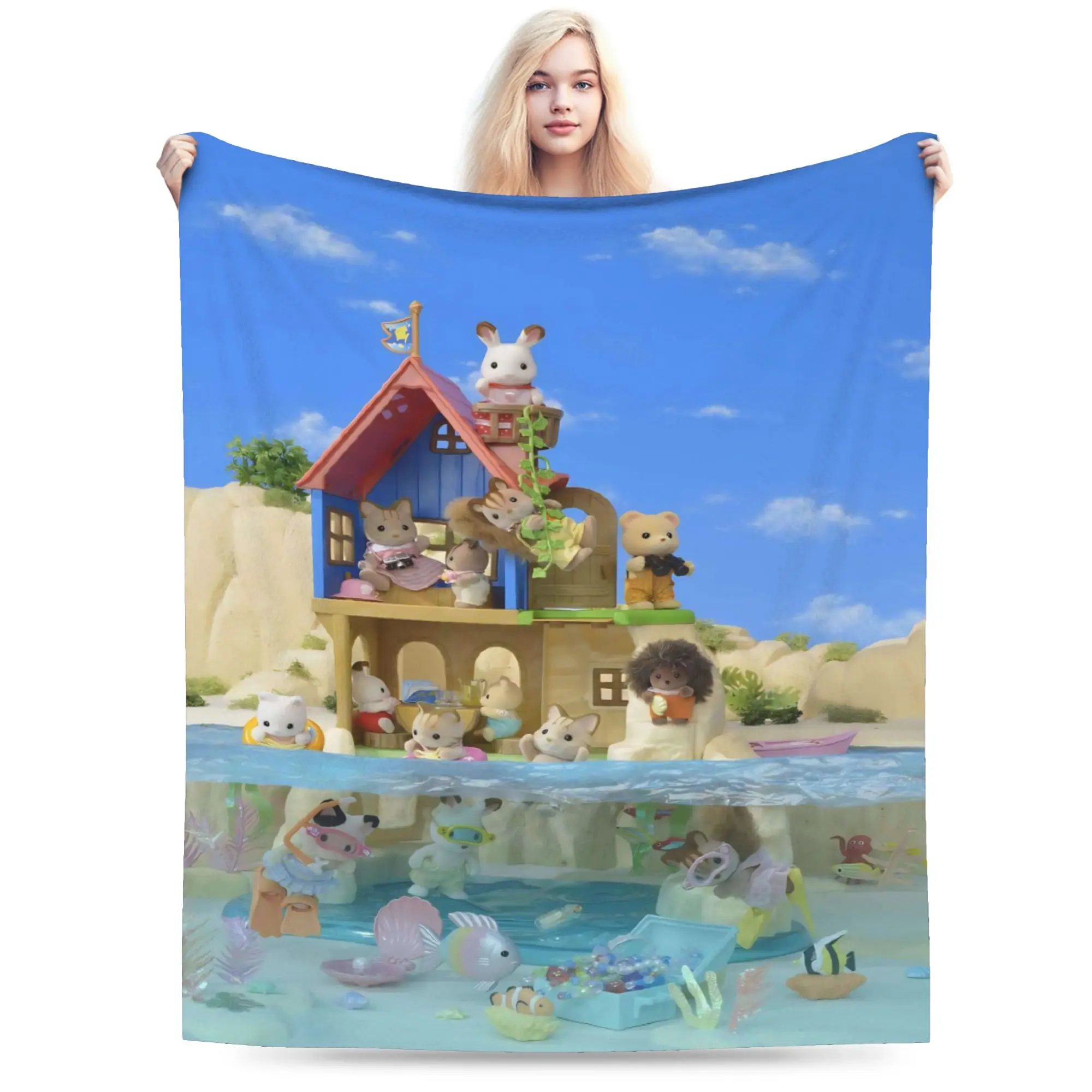 Sylvanian Families Plush Blanket Kids Adult  Flannel Throw Blanket For Home Decor Super Warm Custom DIY Quality Bedspread Gift