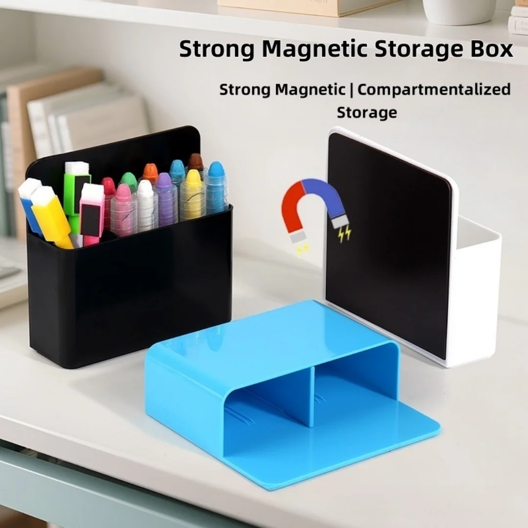Magnetic Pen Holder Storage Box,Multi-Compartment ABS Plastic Organizer for Chalkboard Whiteboard,Marker Caddy for School Office