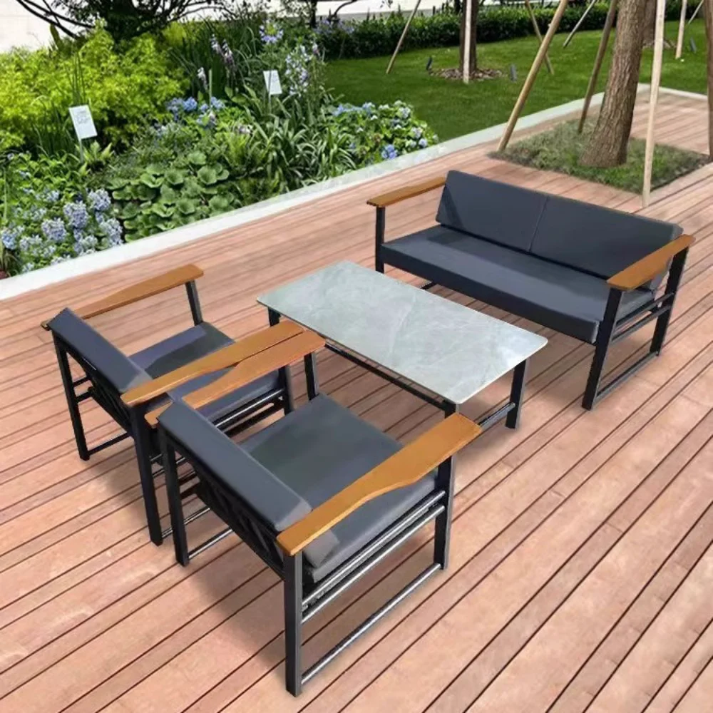 Outdoor table and chair set combination sofa solid wood rock slab armrest waterproof High Quality - zdjęcie 1