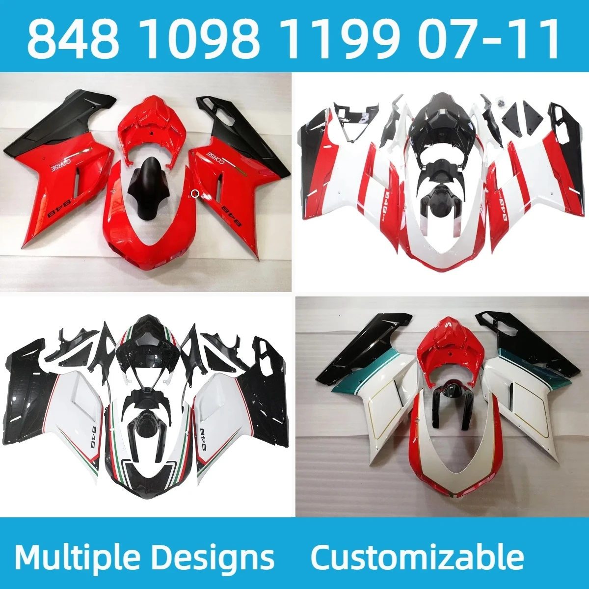 For Ducati 848 1098 1198 2007 2008 2009 2010 2011 Body Parts Fairing Kit 1098s 1198s 07-11 Motorcycle Fairings