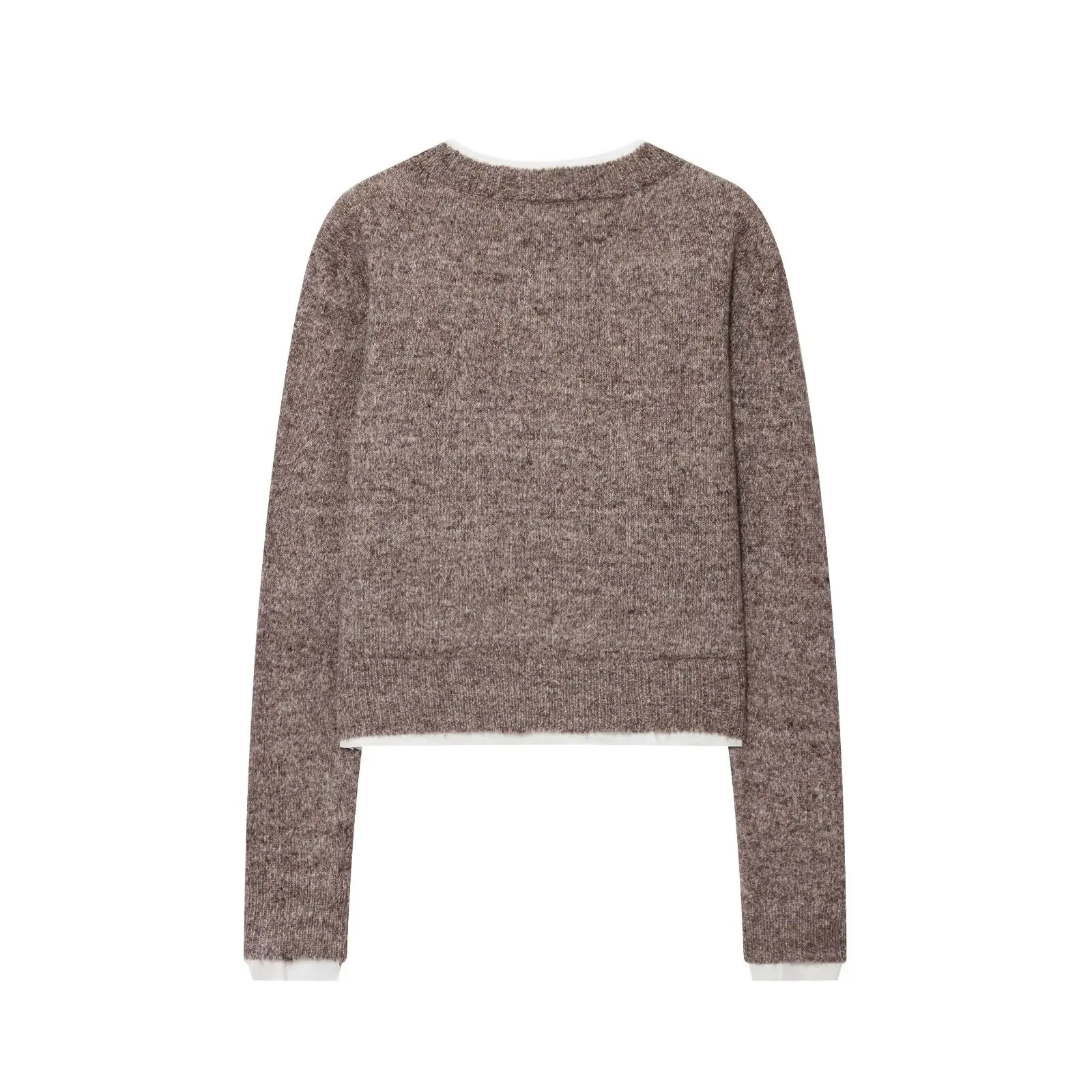 2025 أزياء المرأة اللون منعت محبوك سترة عارضة أزياء الخريف/الشتاء أعلى اللون منعت سترة مشغولة من الصوف جولة الرقبة الخطيئة